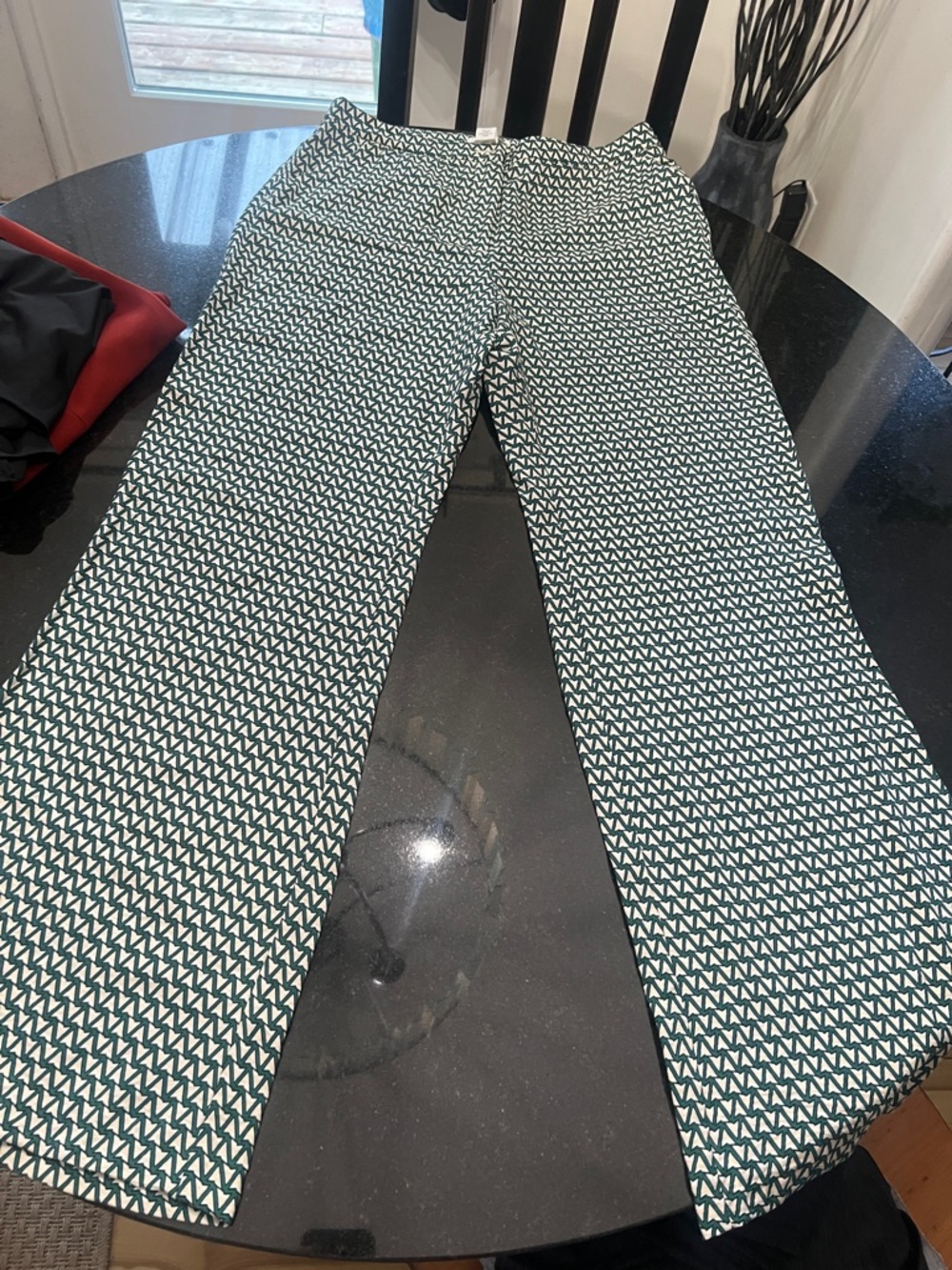 H&M Green & White Geometric Straight Leg Pants